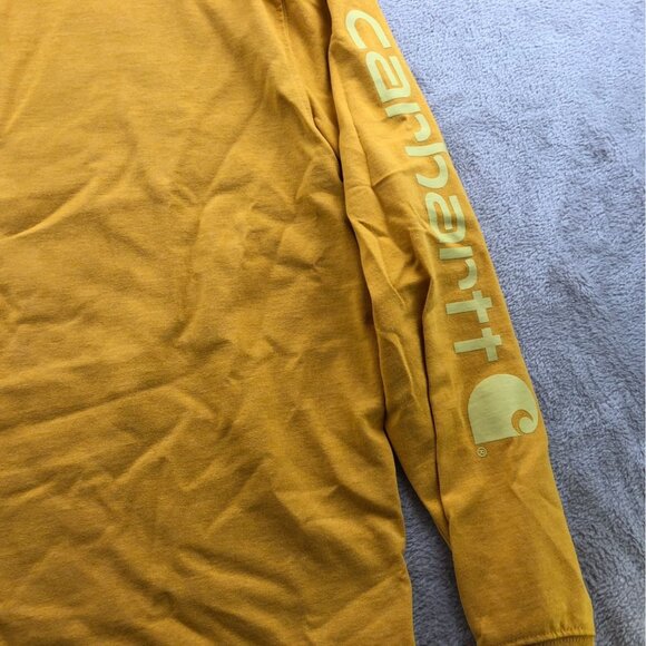 Carhartt Mens T-Shirt Small Long Sleeve Loose Fit Pullover Signature Logo Yellow - Picture 8 of 10
